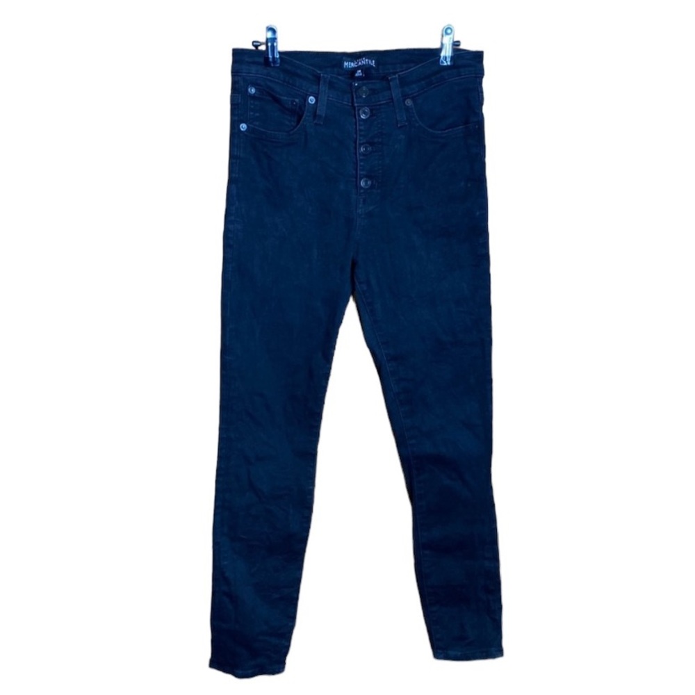 J Crew black hi rise skinny jeans with exposed button fly size 28